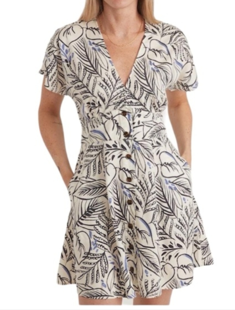 Marine Layer Camila Mini Dress in Black & White Foliage Size Large